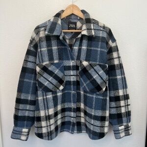 🎉HP🎉 ZARA Women's Shacket Wool Blend Blue Plaid Size M